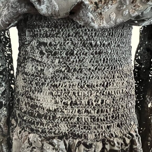 Rococo Sand Black Sade Mini Dress Size Large Velvet Burnout Smocked Bodice NWT - Picture 14 of 16